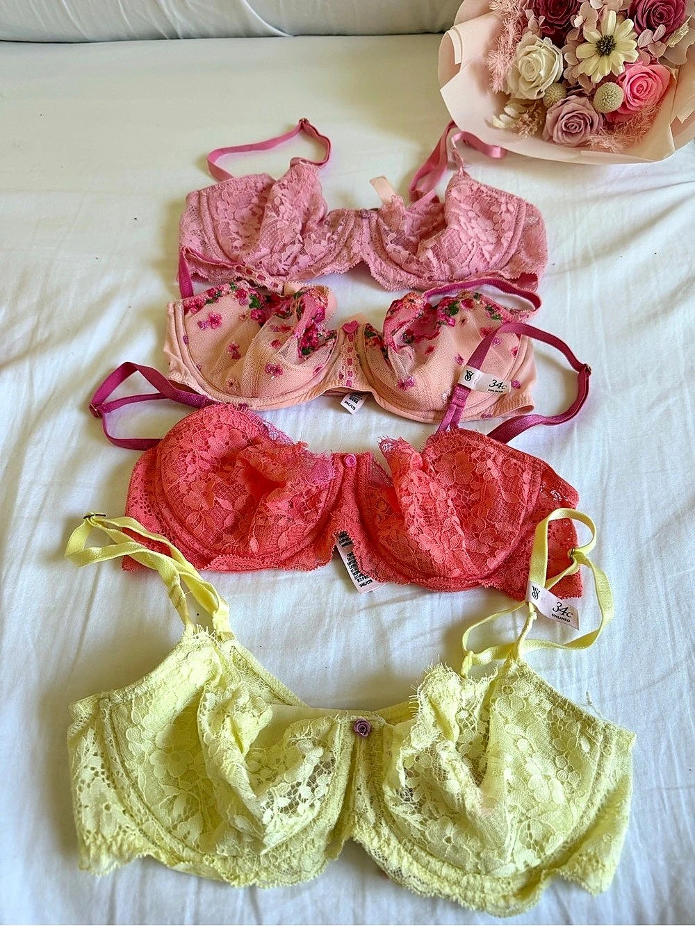 Victoria's Secret Floral Lace Bra Set Bundle 34C